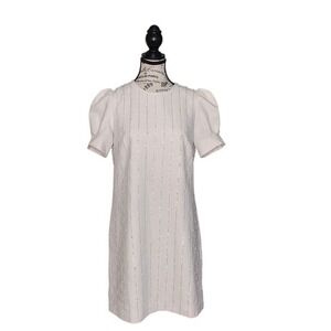 MITIDAMENG Ivory Beige Embellished Shift Dress | Size L | Minimalist Style